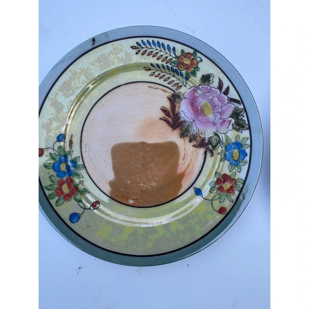 Vintage Made in Japan Lusterware Floral Plates Set of 2 Pink Peony 7.25 Inch